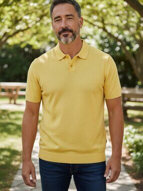Good Man Brand Yellow Linen Blend Knit Polo Shirt XL Short Sleeve Summer Preppy